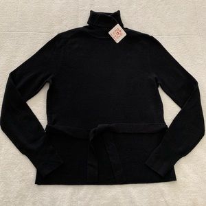 NEW NWT Hanna Andersson Belted Black 100% Wool Turtleneck Sweater! S